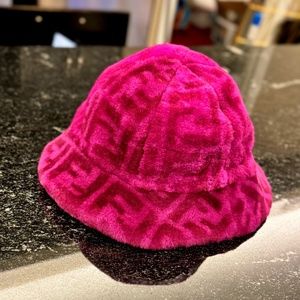 FENDI x SKIMS Fur Shearling Monogram Bucket Hat Colorado Color Cloche Hat